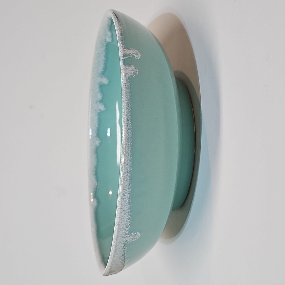 Vintage Retro Hull Crestone Turquoise Ceramic Serving Bowl w/ White Drip Glaze